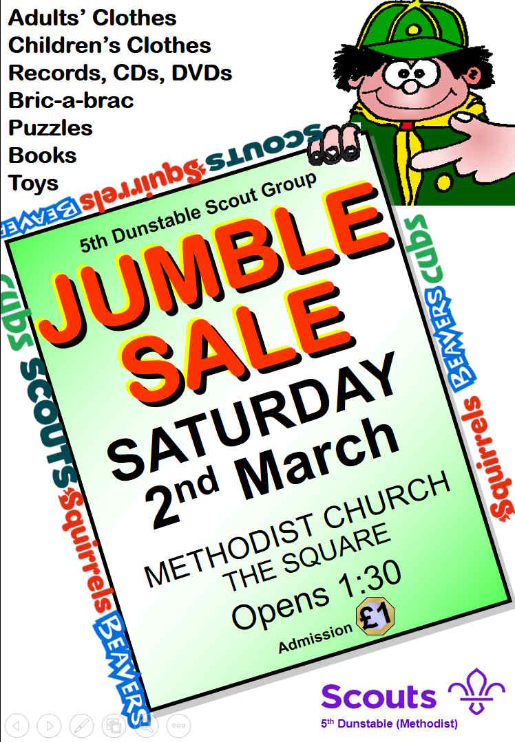 Jumble Sale in Dunstable with all sorts of bargains, 2nd March 2024, in aid of the Scout Group
