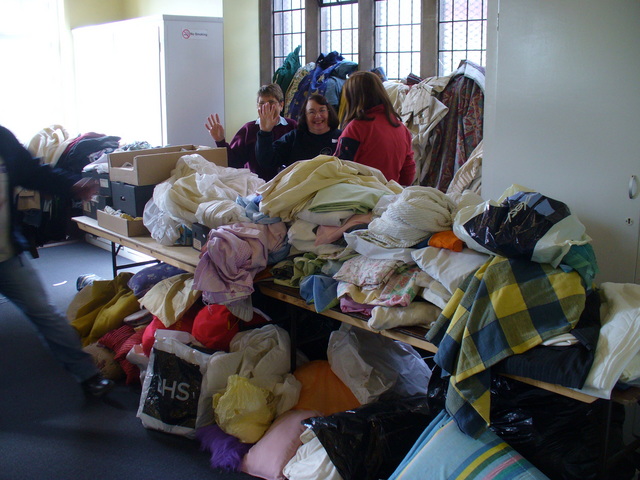 The Linens section of the Jumble Sale, including curtains, bedclothes, tablecloths, cushions